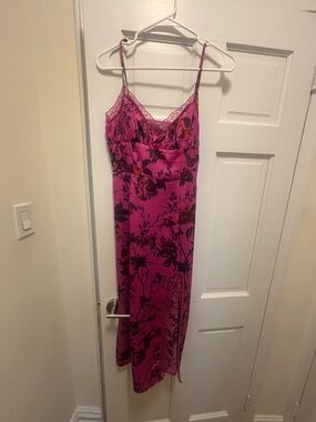 Urban Outfitters Pink Floral Lace-Trim Midi Slip Dress